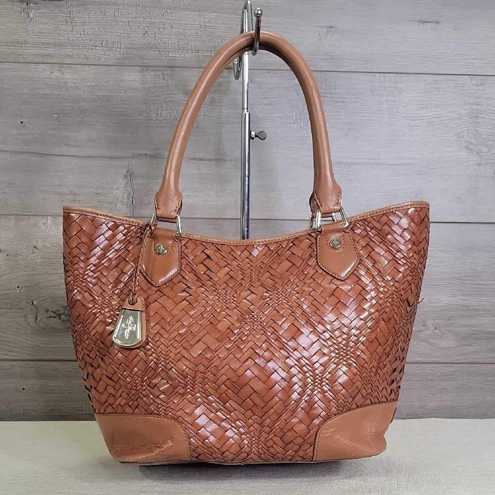 Cole Haan Woven Leather Tote in Cognac Brown